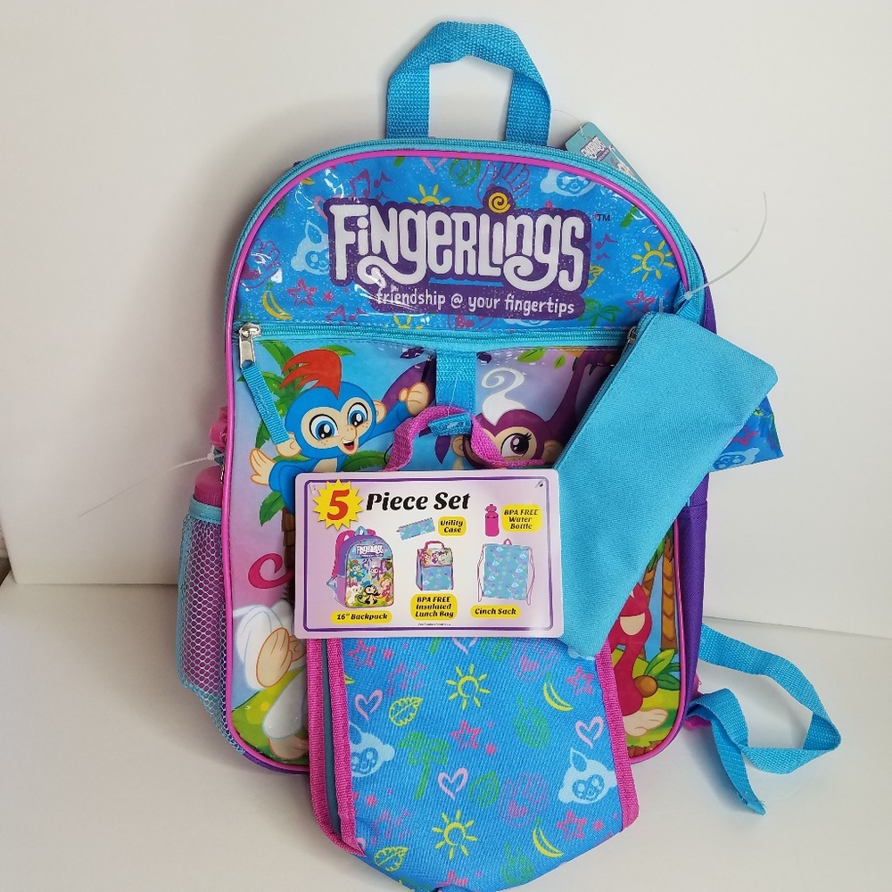 Fingerlings 5 Pc Set Backpack Back to School NWT
